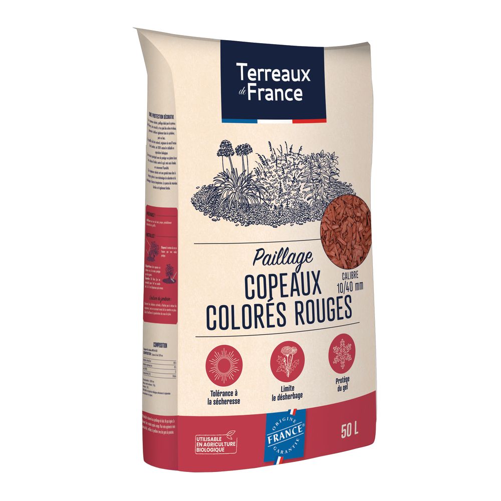 Copeaux colorés, paillage compatible agriculture biologique - 50L