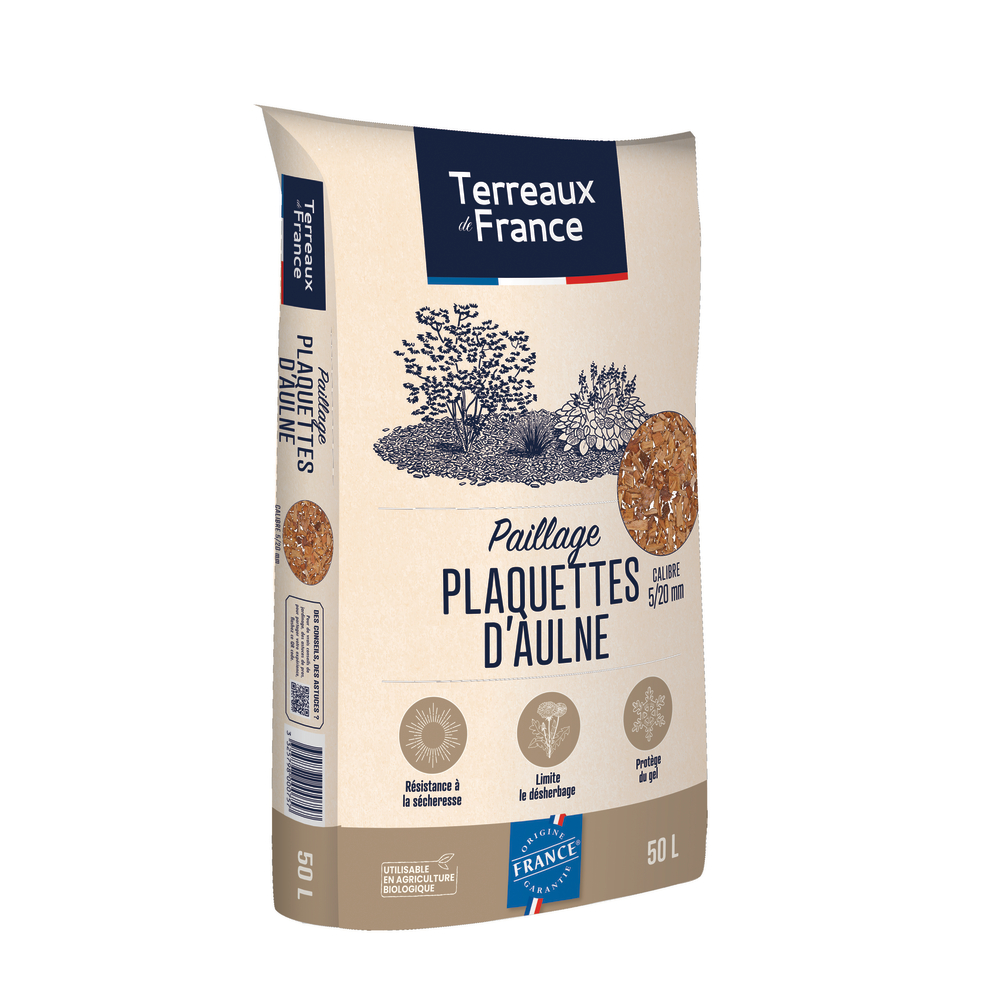 Plaquettes d'Aulne, paillage utilisable en agriculture biologique -50L