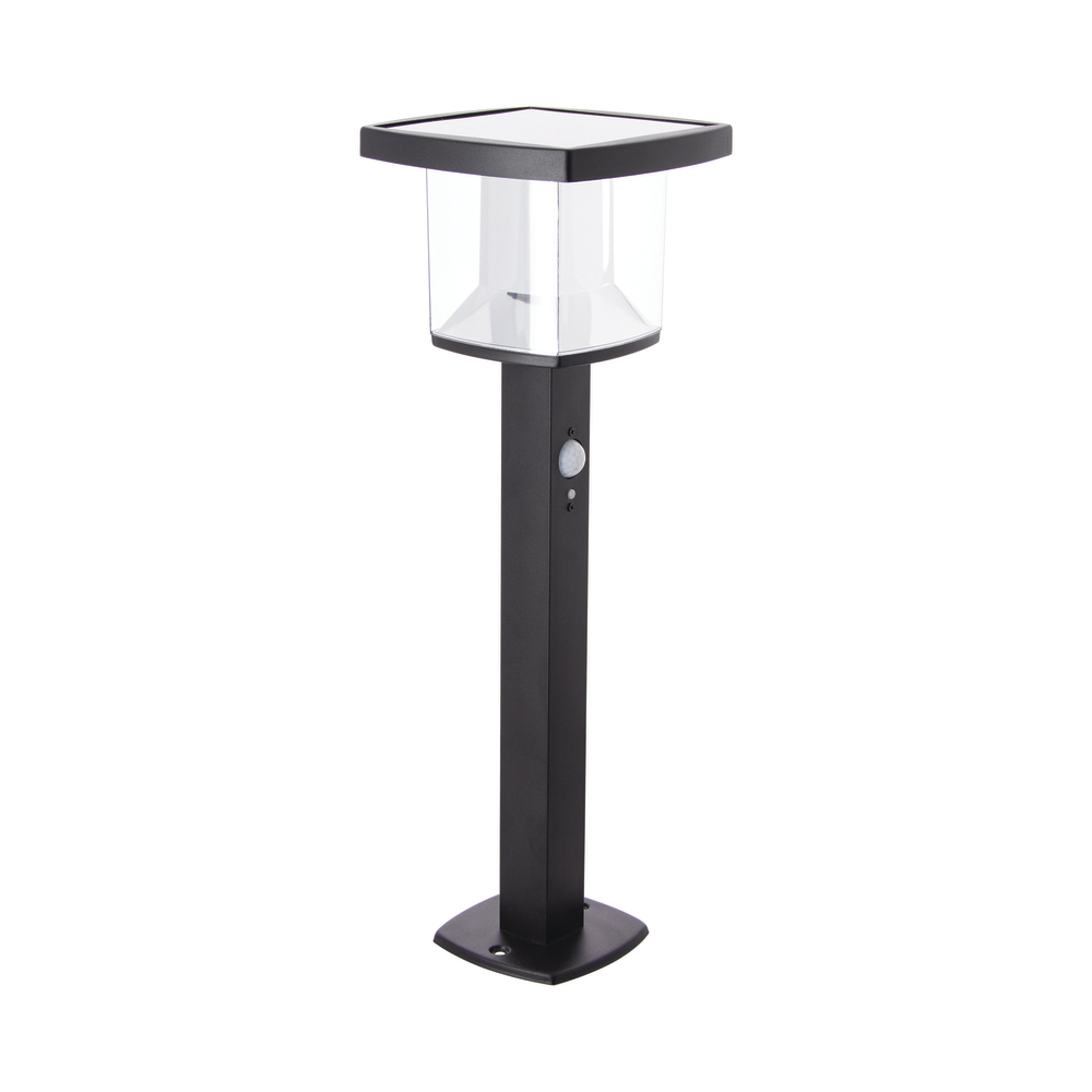 Borne solaire LED, IP44, acier noir, détecteur de mouvement