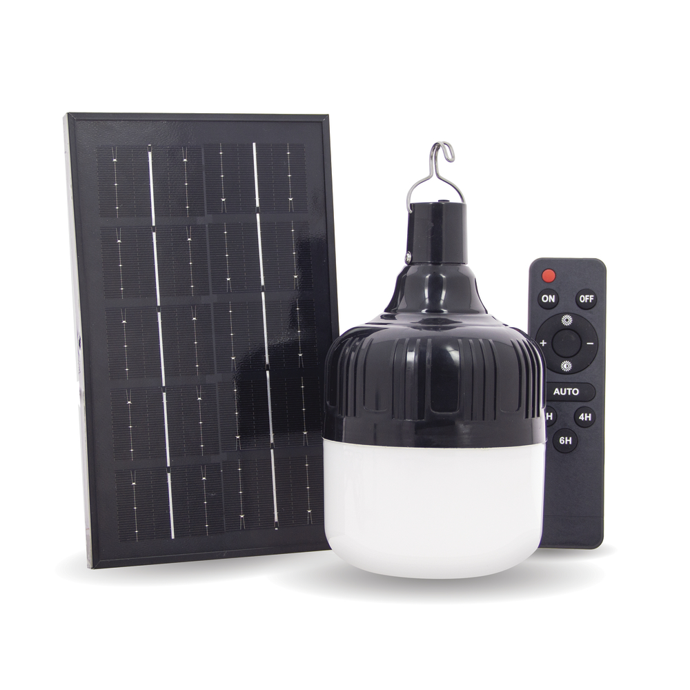 Lanterne LED noire à suspendre hybride, rechargeable et solaire