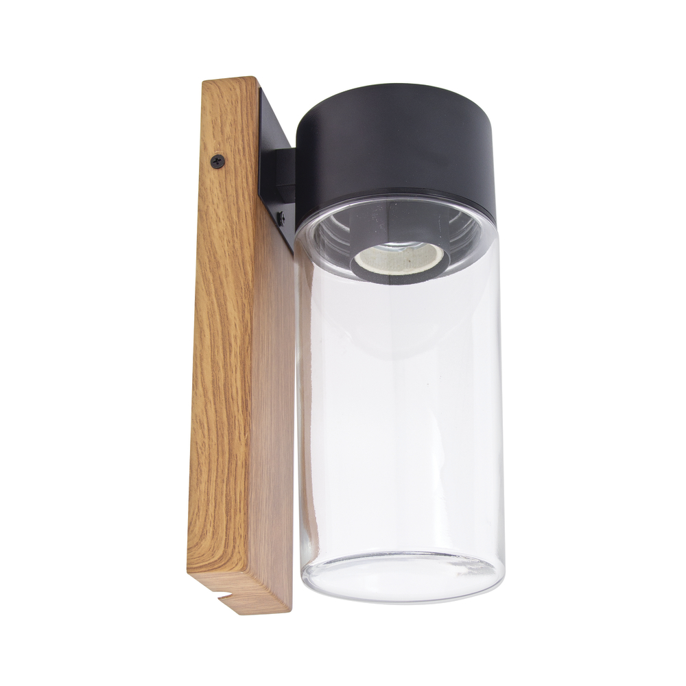 Applique murale filaire en acier et verre, finition effet bois