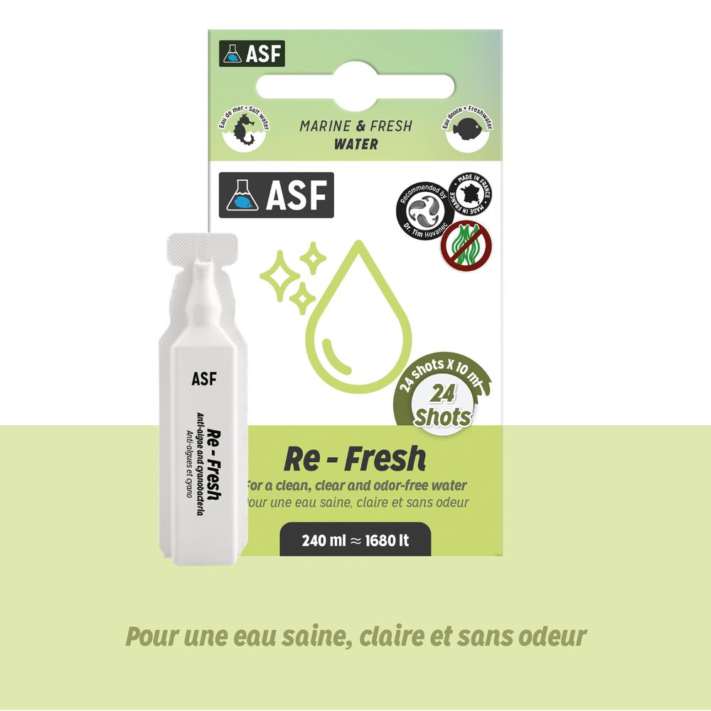 Bactéries anti-algues aquarium eau douce/de mer 'Re-Fresh' - 24x10ml
