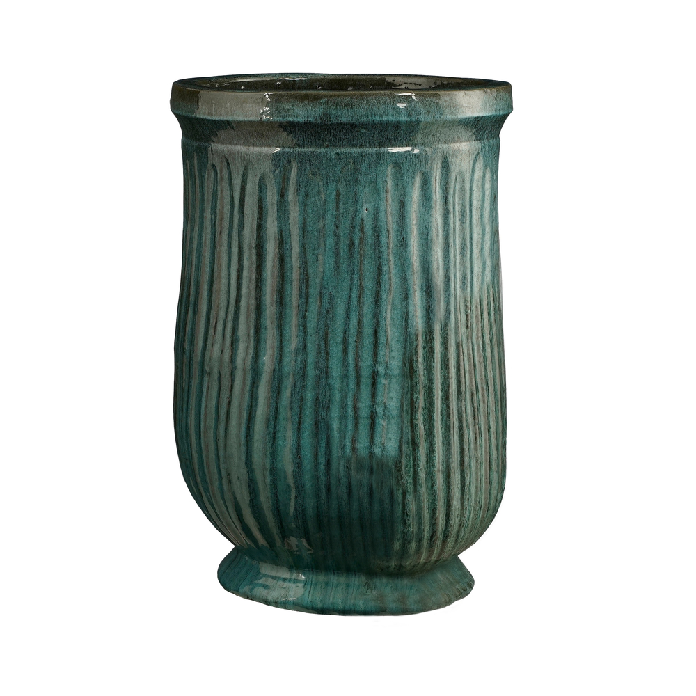 Pot Bauru rond en argile, coloris pétrole - H77xD51cm