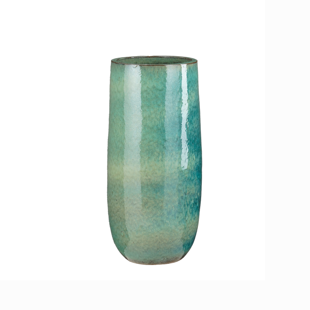 Pot Torino rond en céramique, coloris vert - H70xD33cm