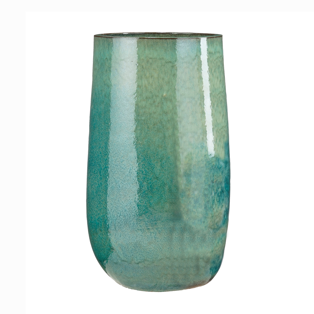 Pot Torino rond en céramique, coloris vert - H80xD45cm