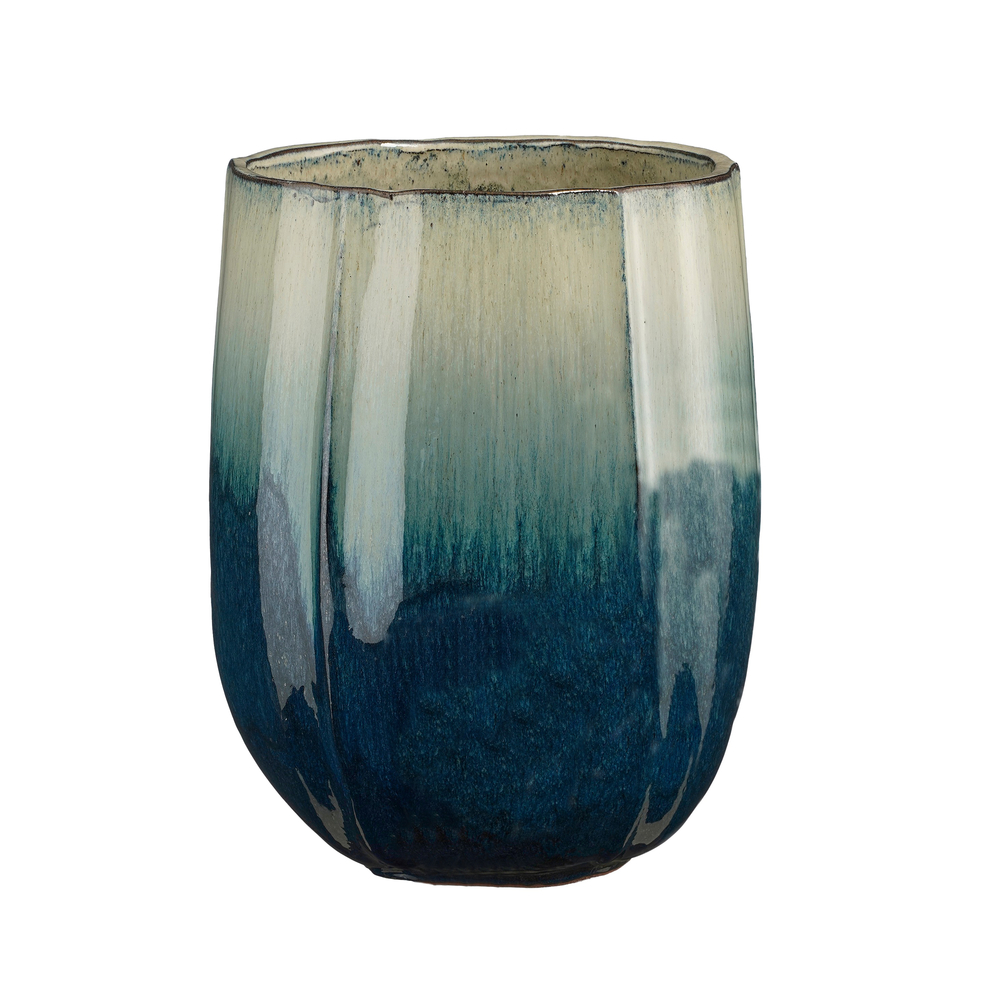 Pot Corsica rond en céramique, coloris pétrole - H70xD55cm