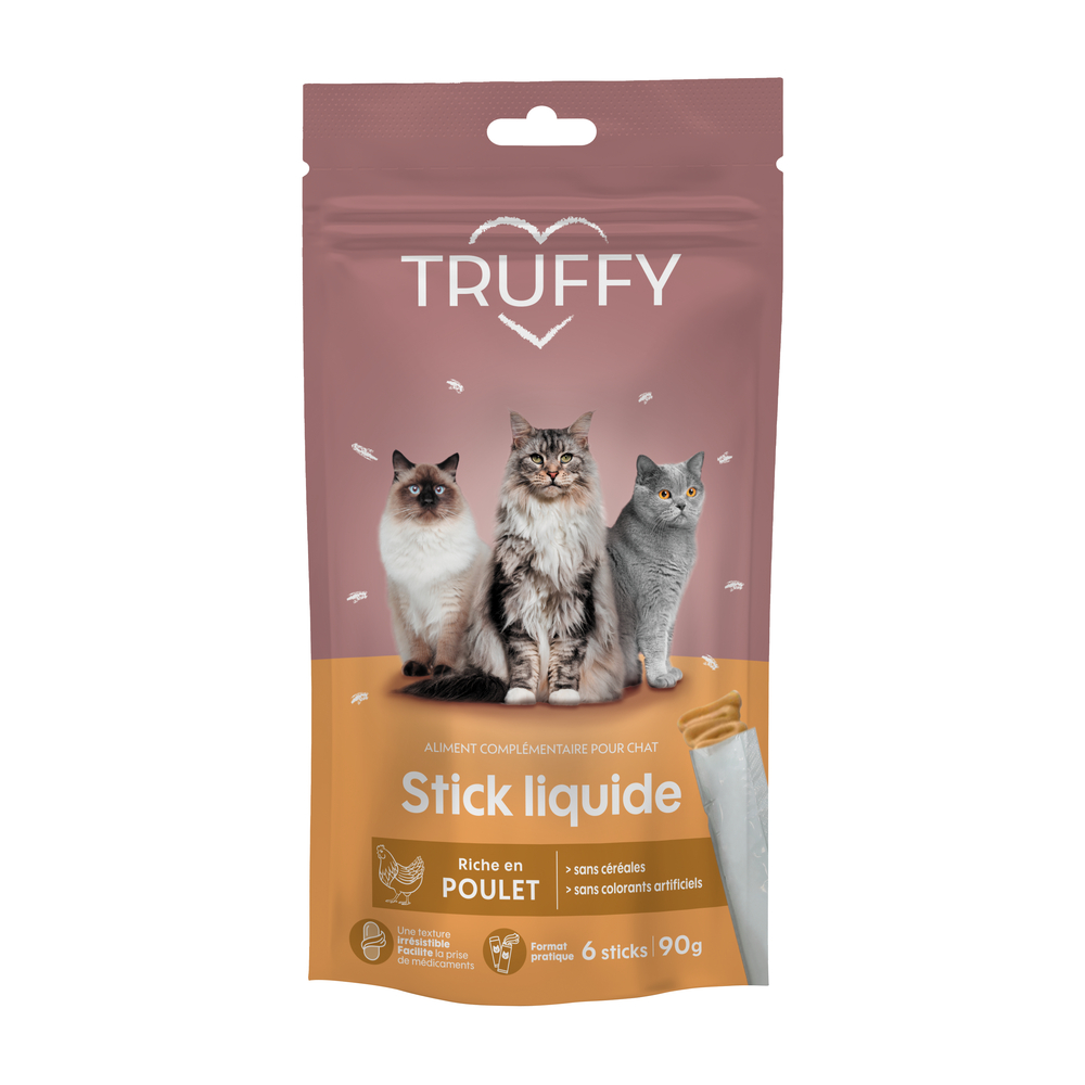 Sticks liquides au poulet pour chat, sans céréales - 6x15g