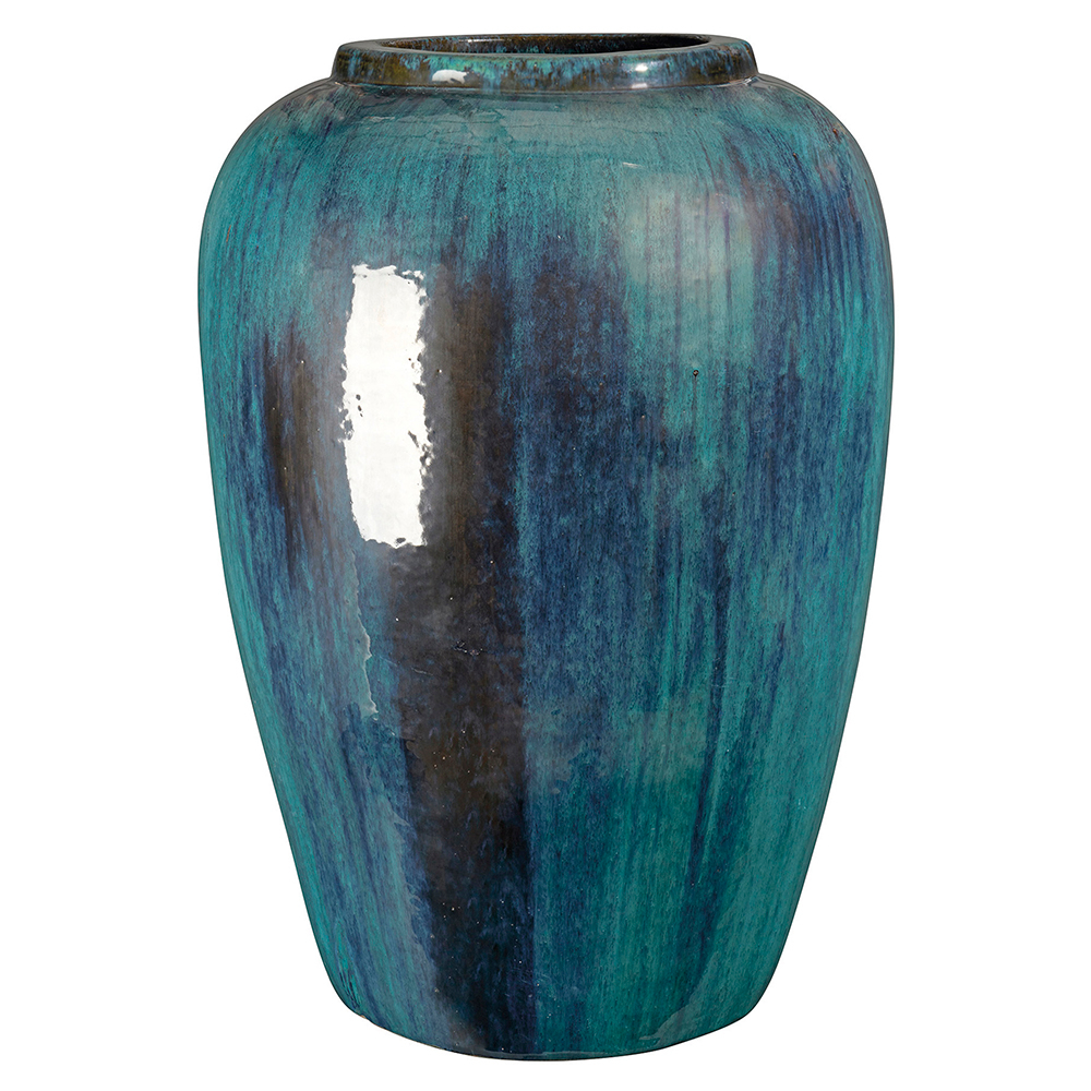 Jarre en terre cuite émaillée artisanale Avaya L, coloris bleu D.55cm