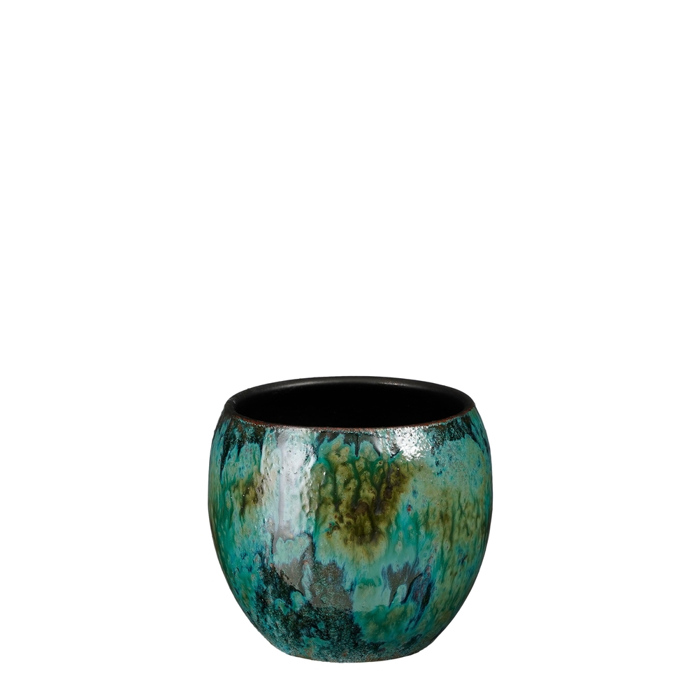Cache-pot Loren en terre cuite, coloris bleu - H.16xD.17cm