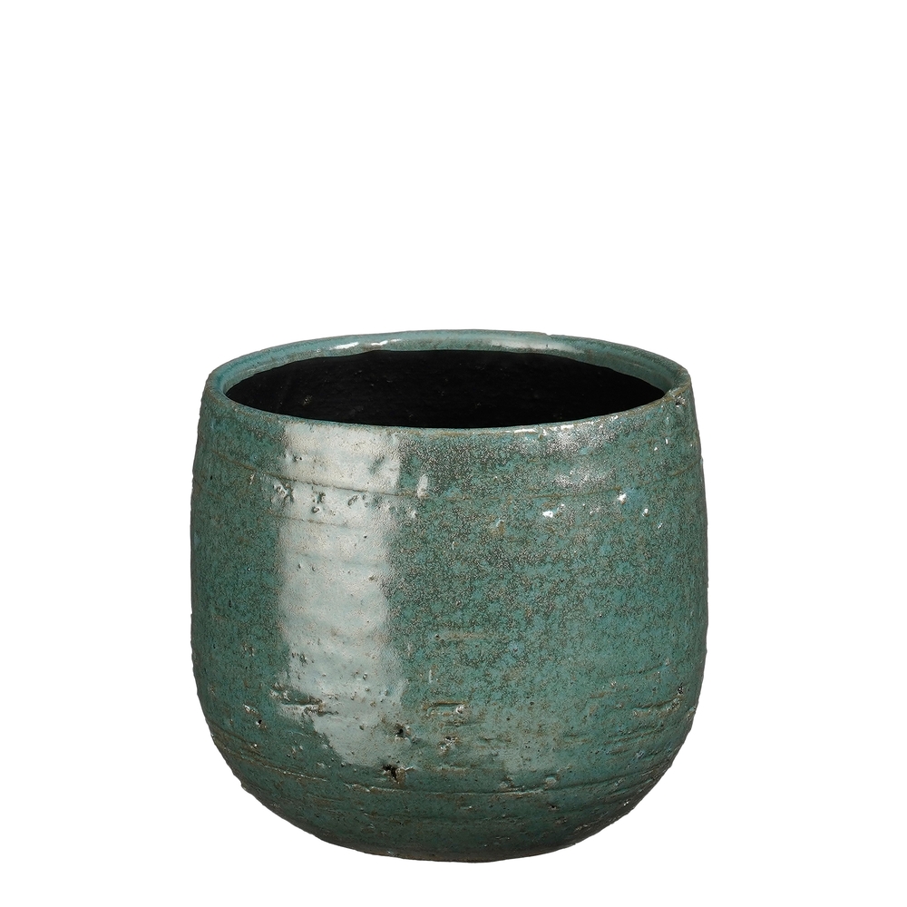 Cache-pot Nicolas en céramique, coloris bleu pétrole - H.12xD.14cm