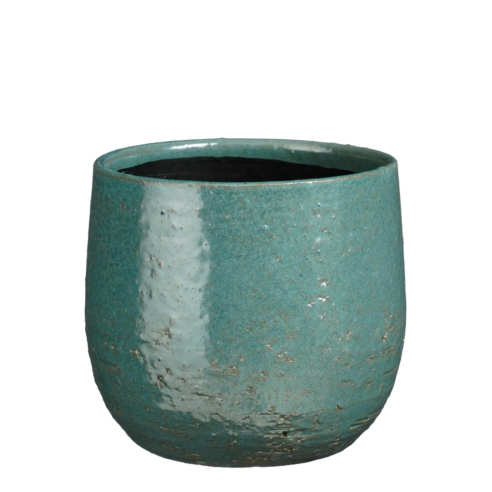 Cache-pot Nicolas en céramique, coloris bleu pétrole - H.16xD.18cm