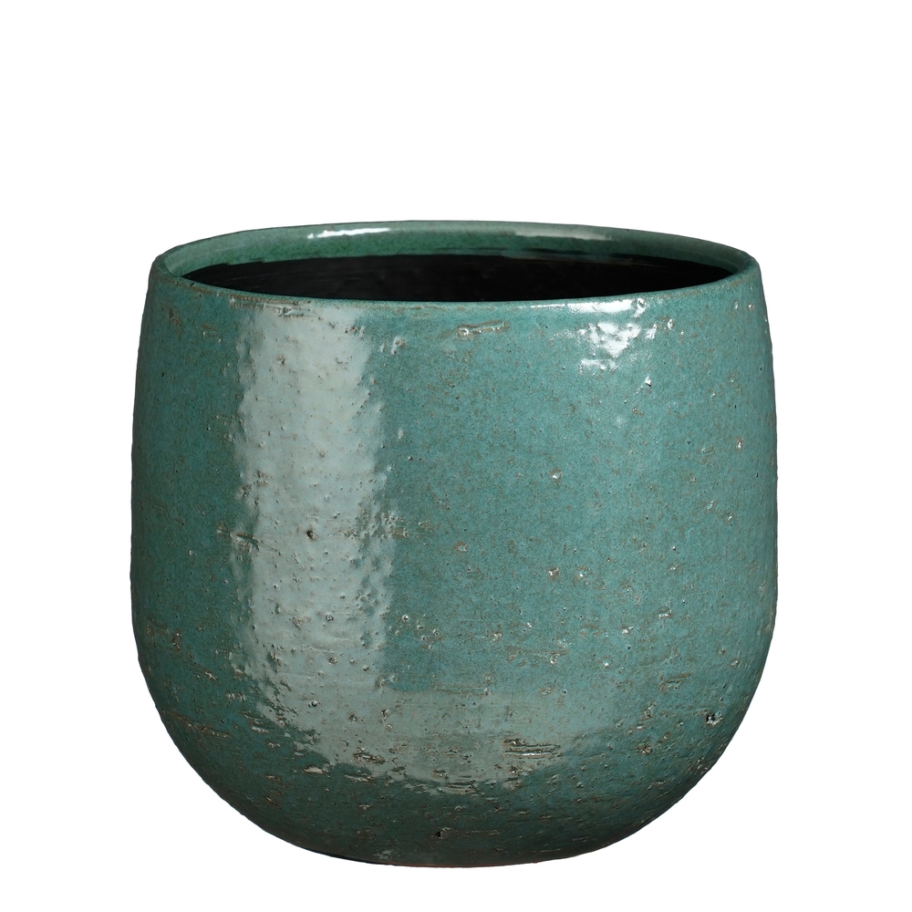 Cache-pot Nicolas en céramique, coloris bleu pétrole - H.19xD.21cm