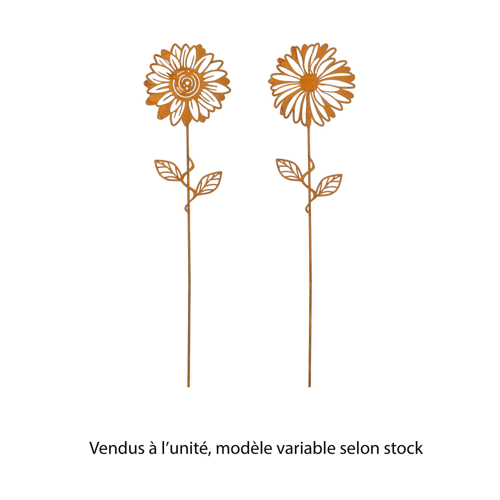 Pique de jardin en fer : fleur, modèles variables - H.92cm