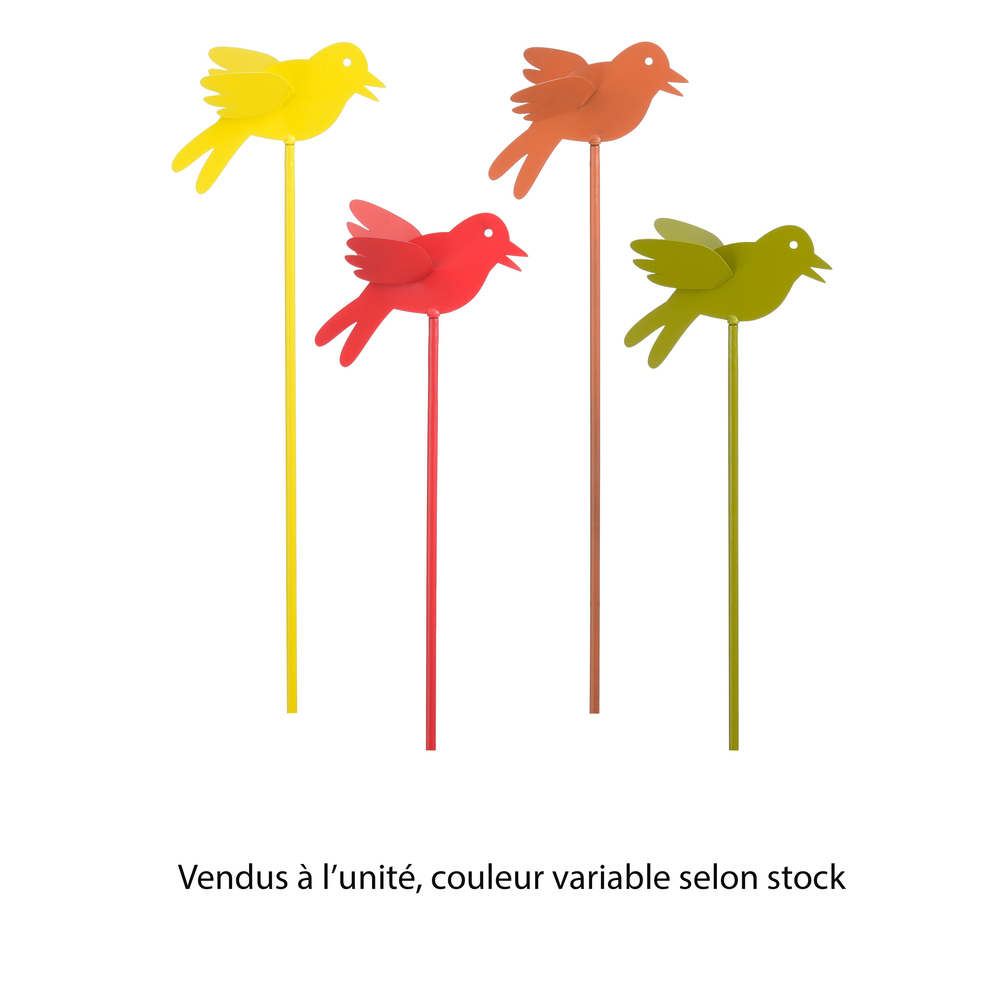 Pique de jardin en fer : oiseau, coloris variables - H.78cm