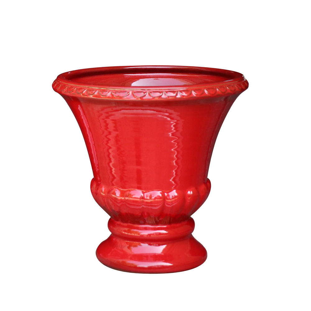 Pot Médicis en terre cuite émaillée, coloris coquelicot - D.35xH.36cm