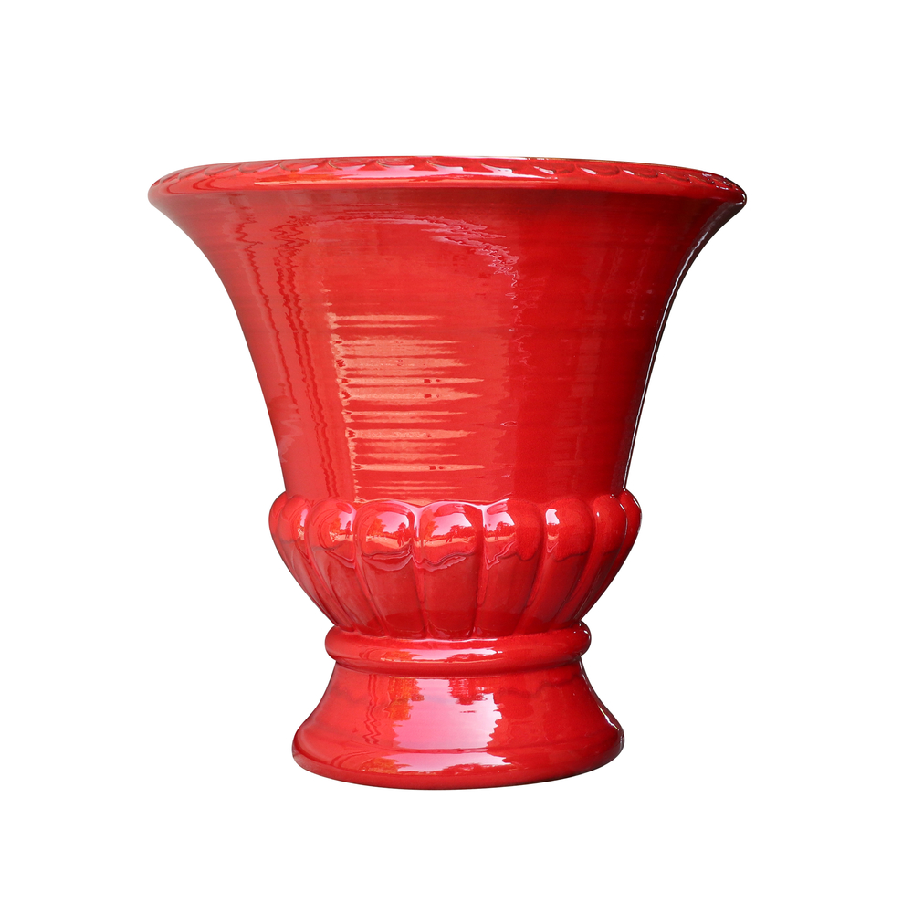 Pot Médicis en terre cuite émaillée, coloris coquelicot - D.49xH.51cm