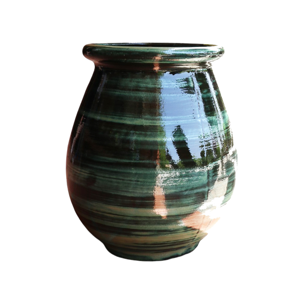 Jarre Provence en terre cuite émaillée, coloris jade - D.35xH.51cm