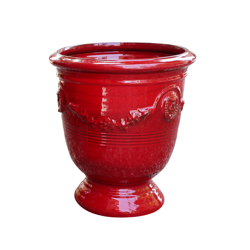 Pot sur pied, terre cuite émaillée, coloris coquelicot - D.40xH.46cm