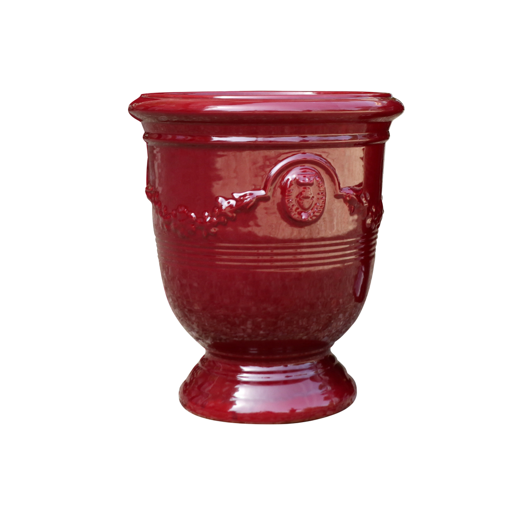 Pot sur pied en terre cuite émaillée, coloris cerise - D.40xH.46cm