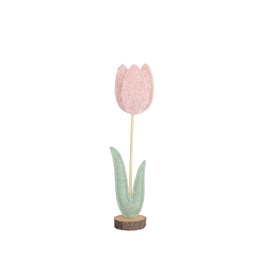 Tulipe en polyester, coloris rose/vert - H.35cm