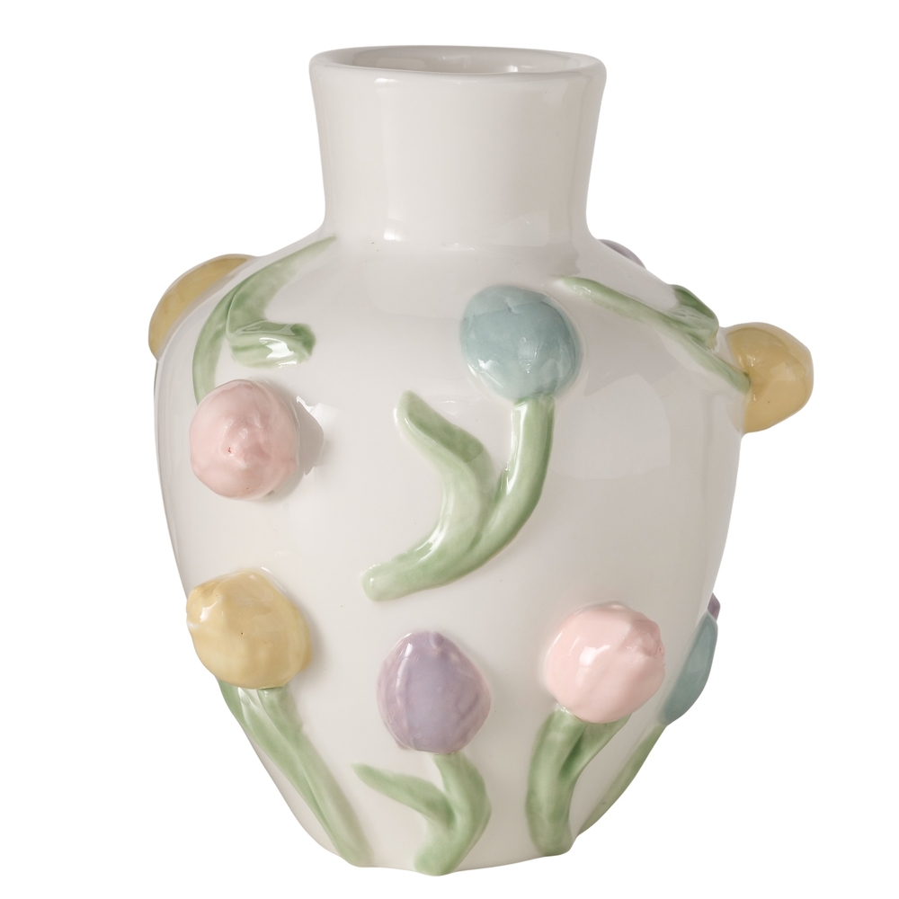 Vase 'Tulipe' en porcelaine, coloris blanc - H.13,5cm