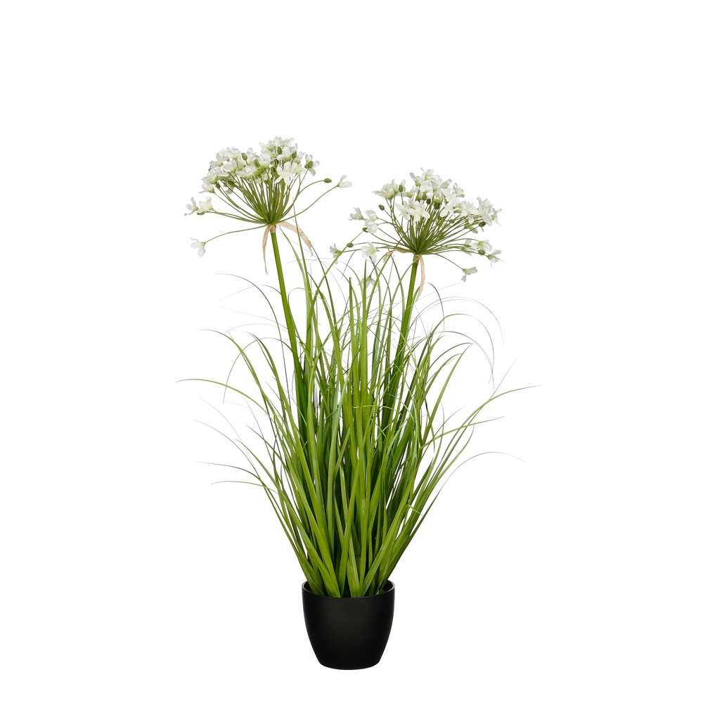 Plante artificielle - Allium ampeloprasum en pot blanc - H.80xD.25cm