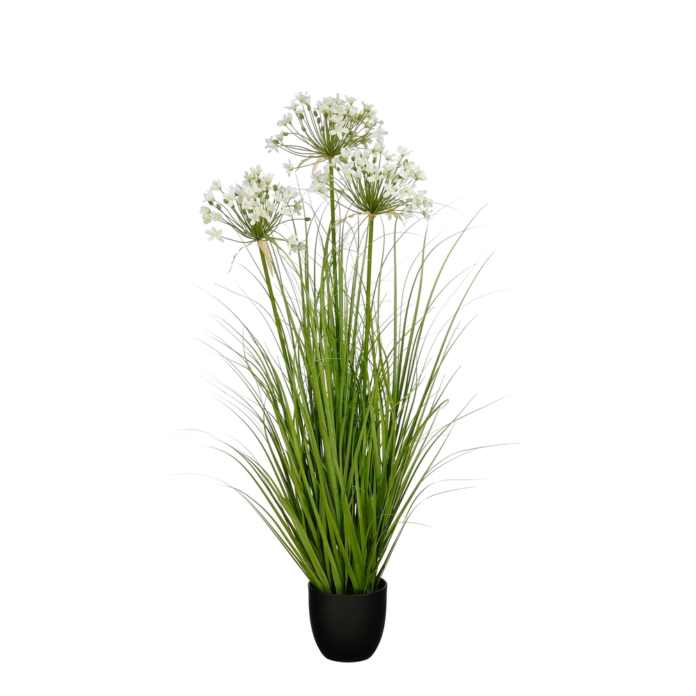 Plante artificielle - Allium ampeloprasum en pot blanc - H.110xD.35cm