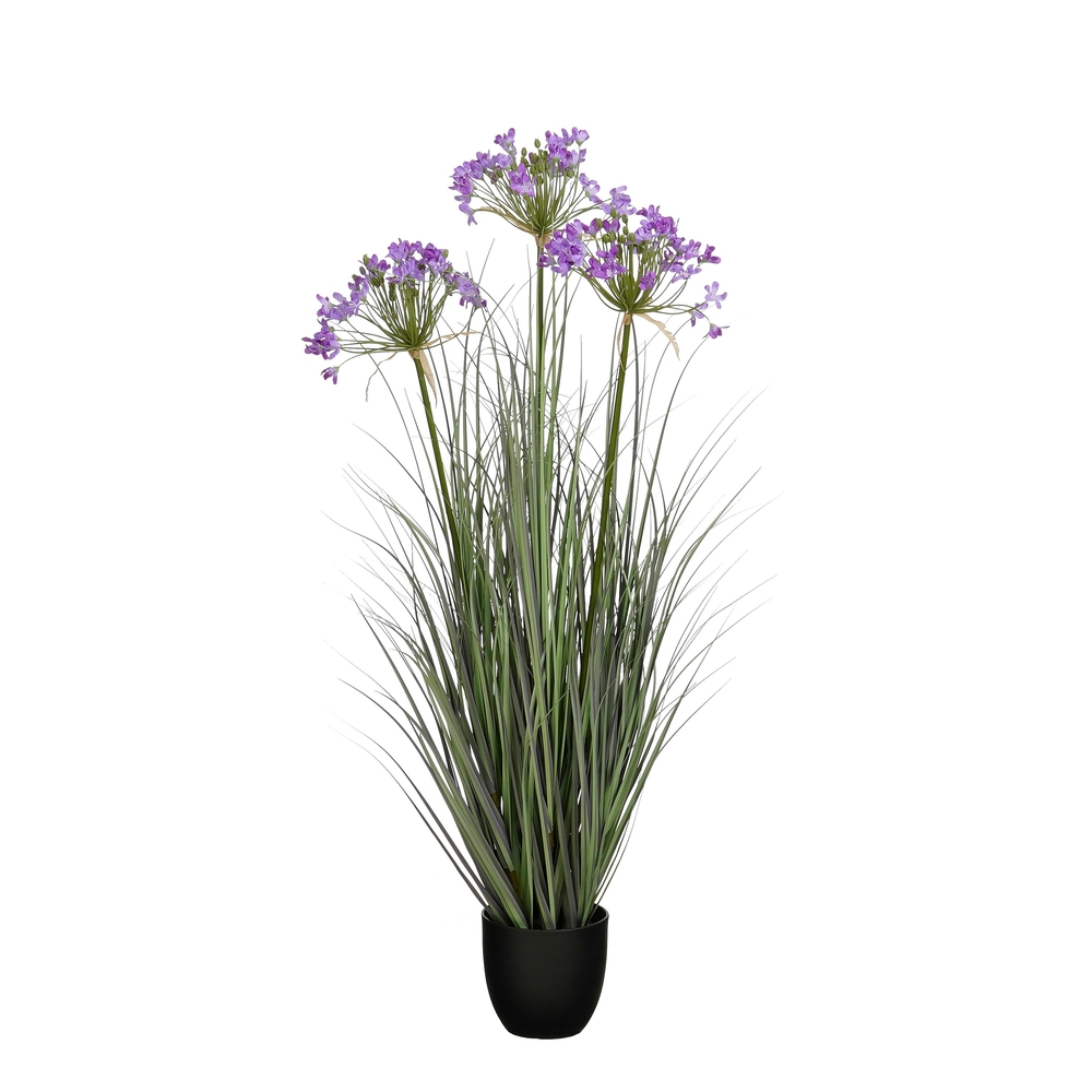 Plante artificielle - Allium ampeloprasum en pot violet - H.110xD.35cm