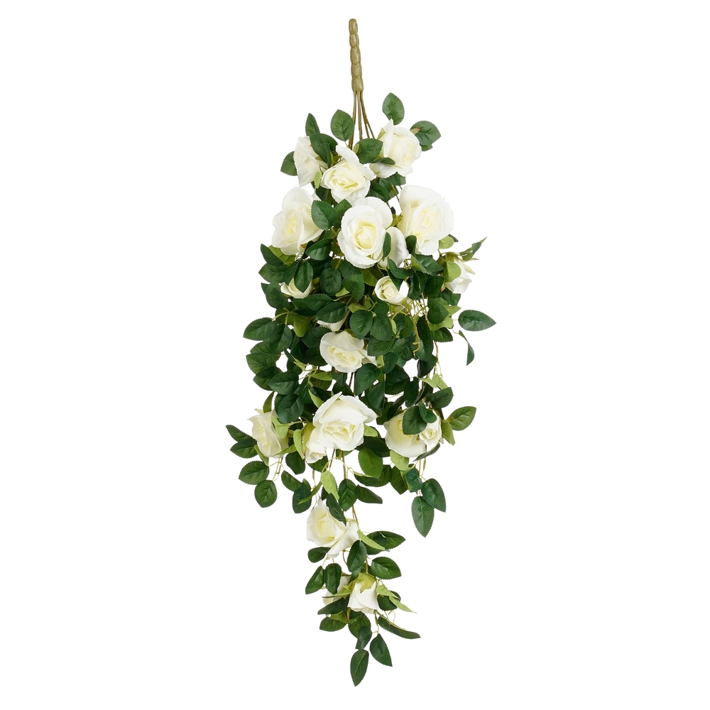 Fleur artificielle - Roses, suspension, coloris blanc - L.85cm