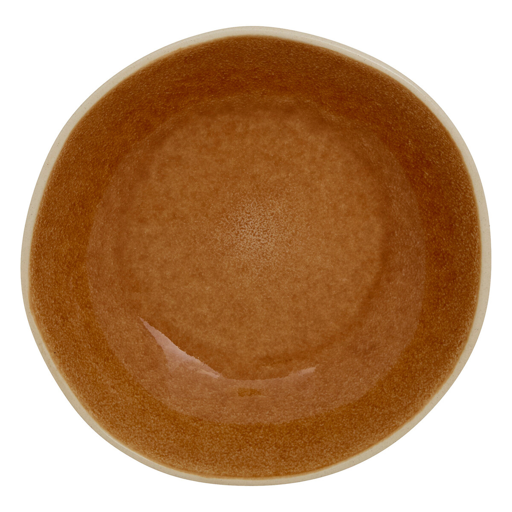 Assiette creuse 'Wonja' en faïence, coloris ocre - D.19cm 