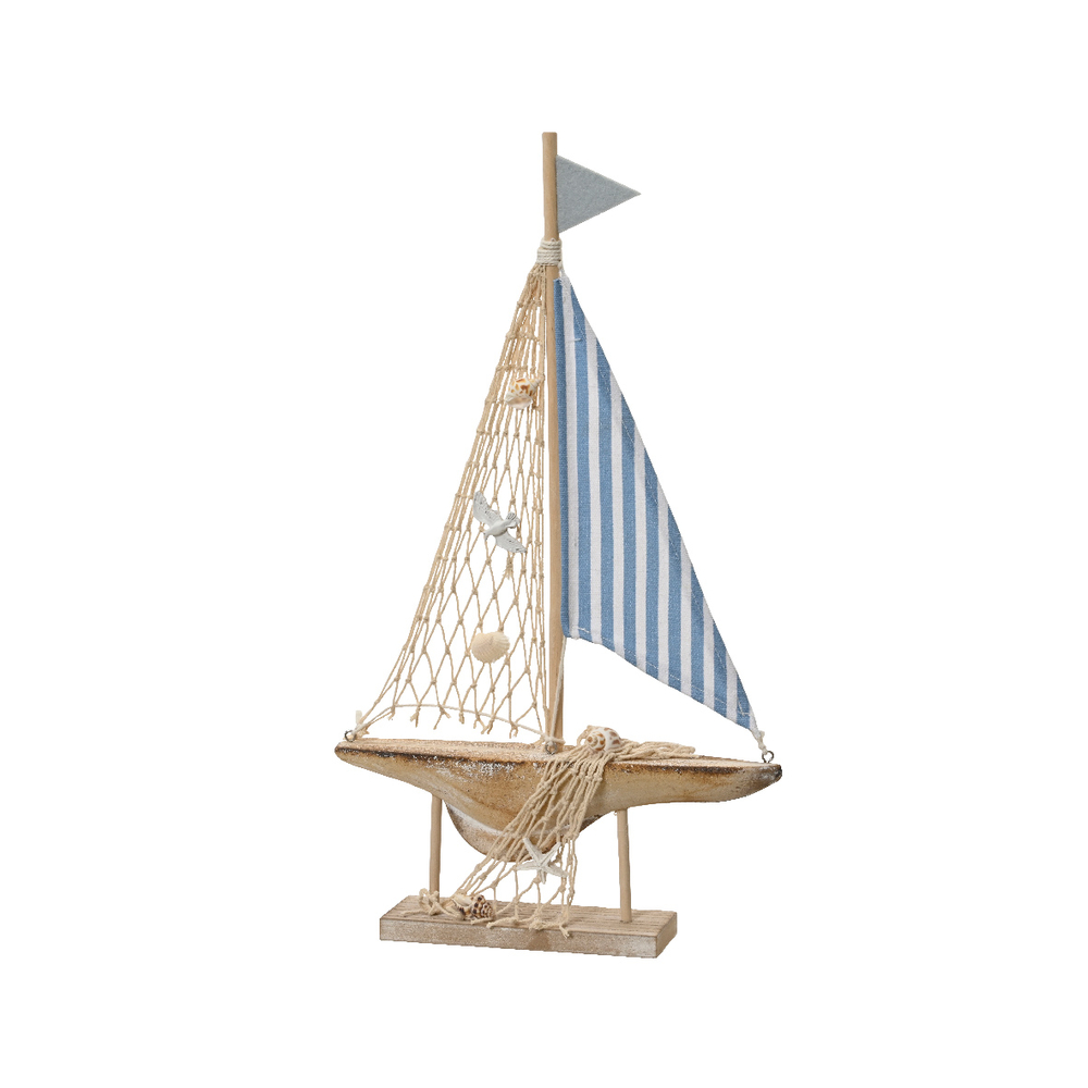 Bateau en bois MDF, coloris blanc/bleu - H.43cm