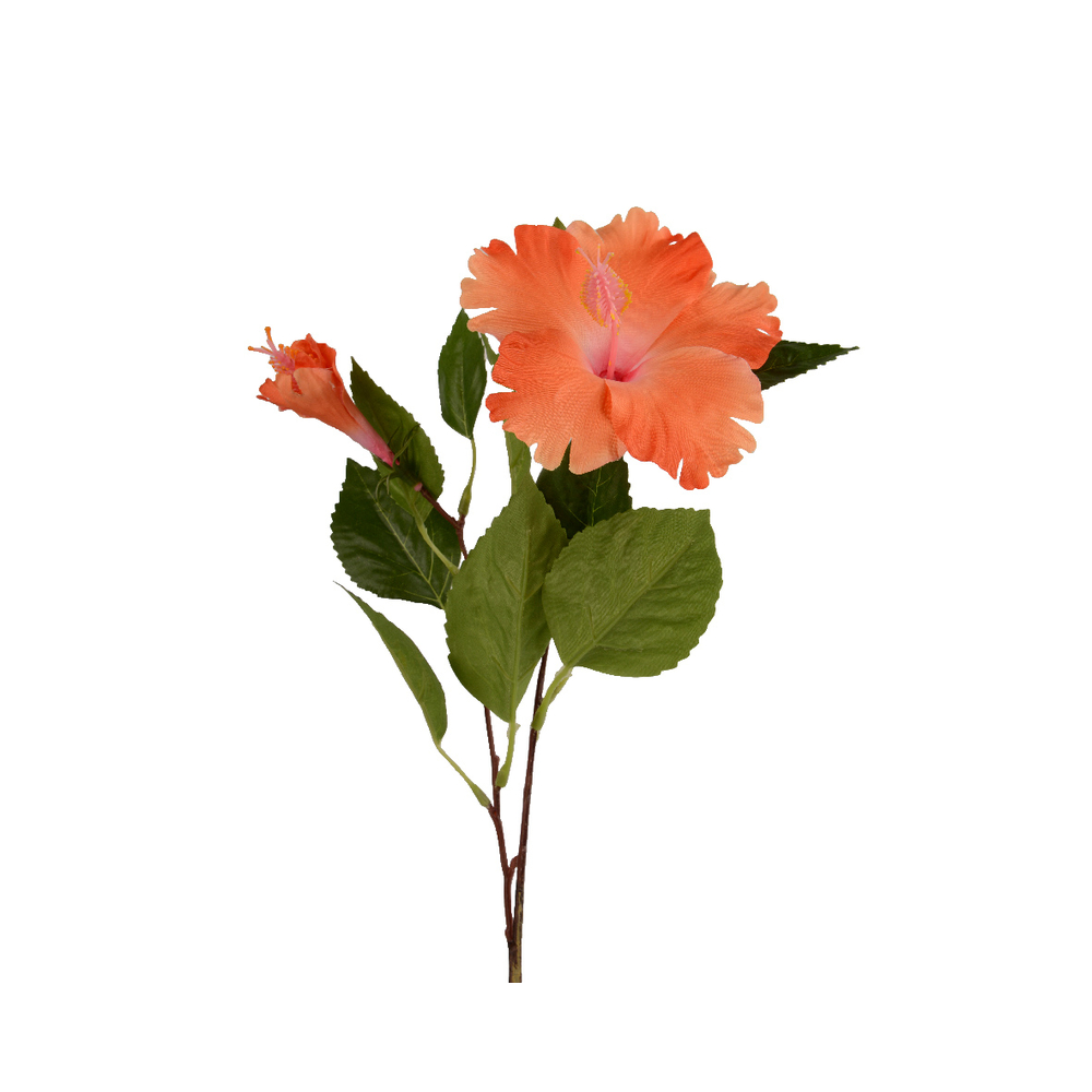 Fleur artificielle : tige d'Hibiscus, coloris orange - H.60cm
