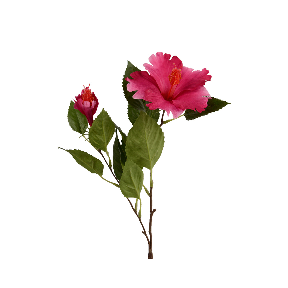 Fleur artificielle : tige d'Hibiscus, coloris fuchsia - H.60cm