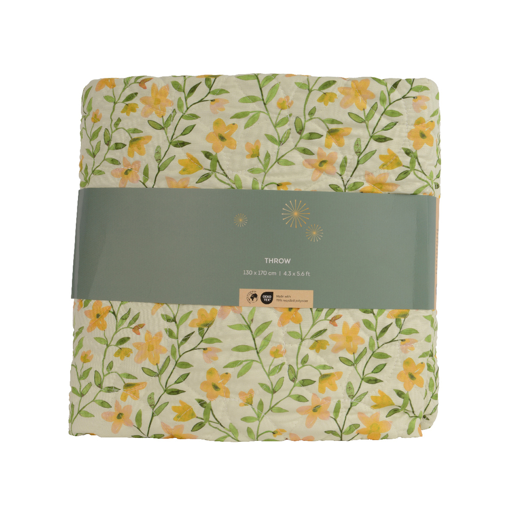 Plaid fleuri en coton/polyester, coloris mixte - 130x170cm