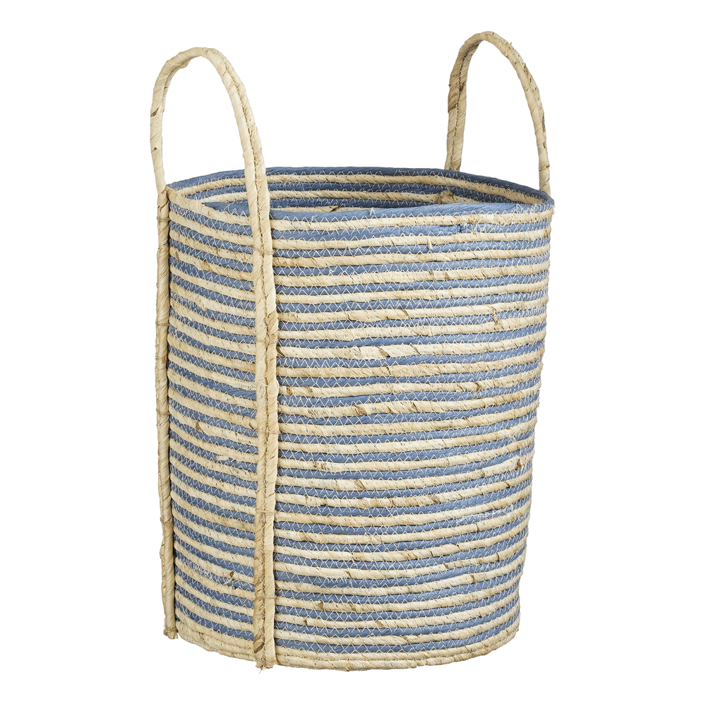 Panier de rangement 'Brooklyn', coloris naturel/bleu - H.42cm