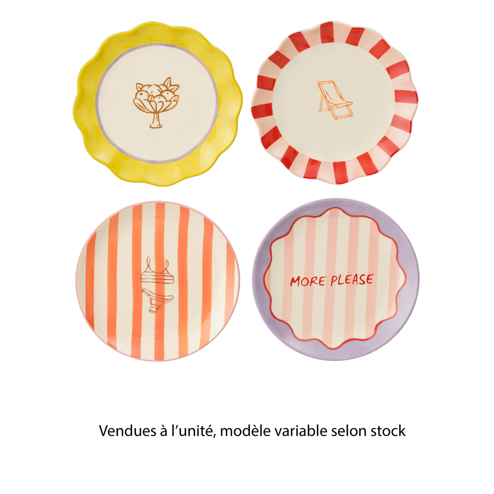 Assiette à dessert en céramique, modèles variables - D.20cm