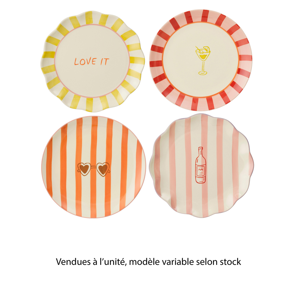 Assiette plate à motif, en céramique, modèles variables - D.26,5cm