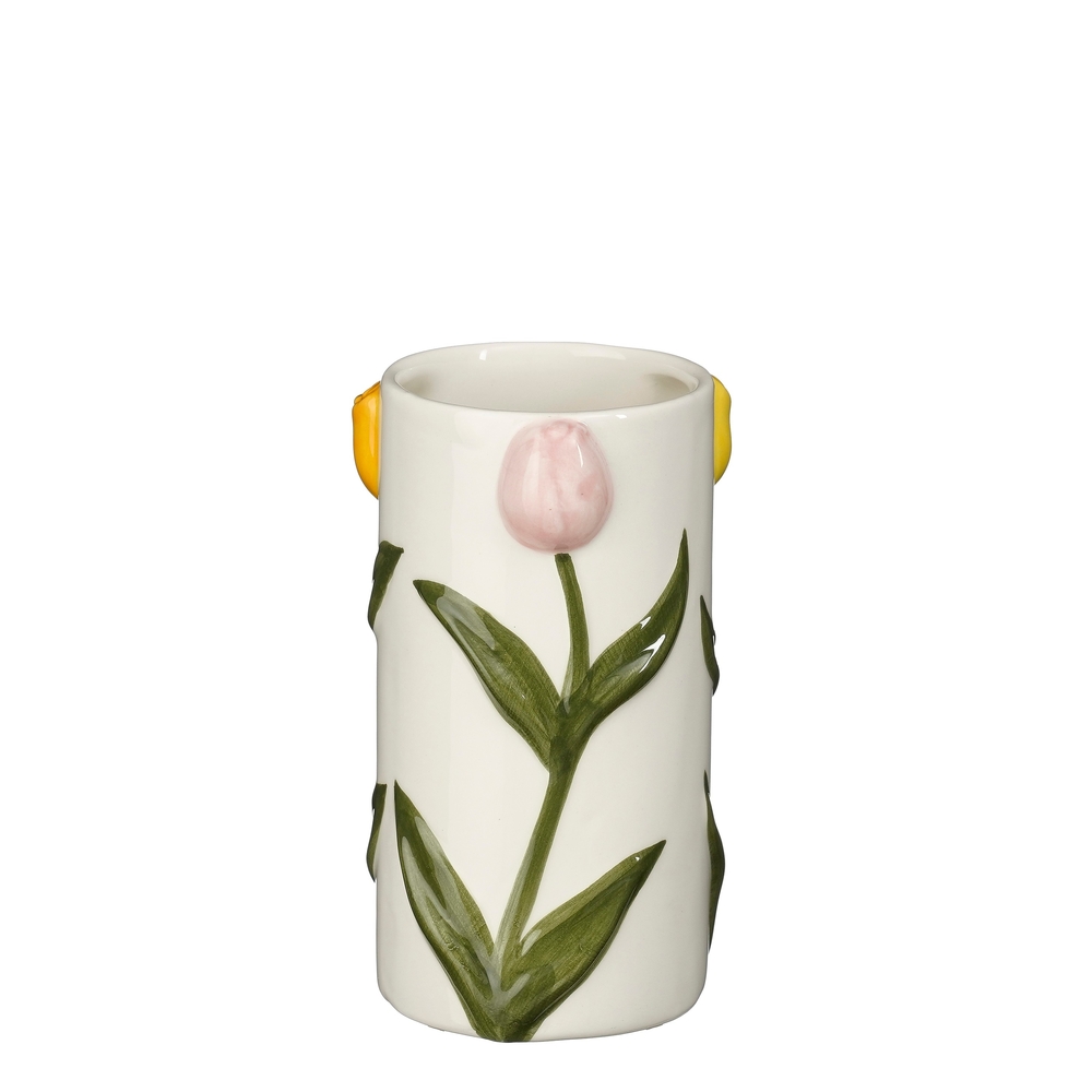 Vase décoratif avec motif 'fleur', coloris blanc - H.13,5cm