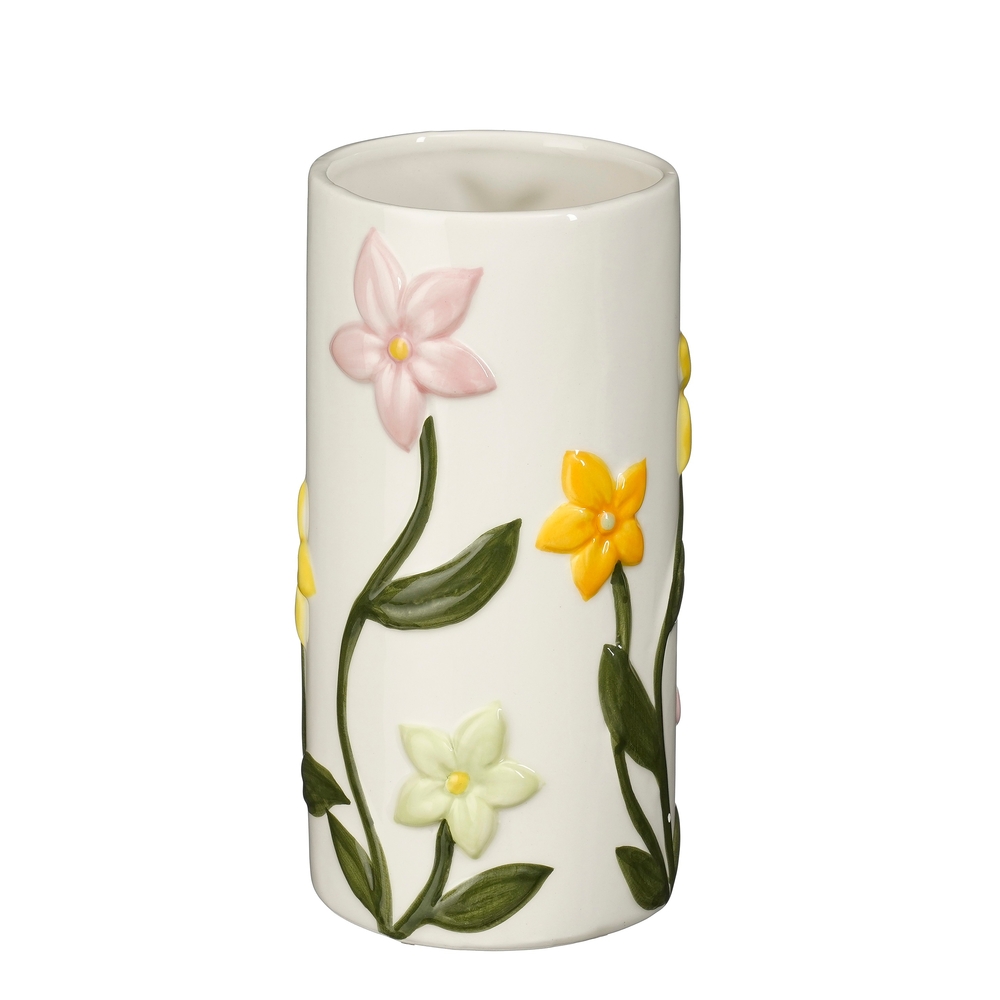 Vase décoratif avec motif 'fleur', coloris blanc - H.17,5cm