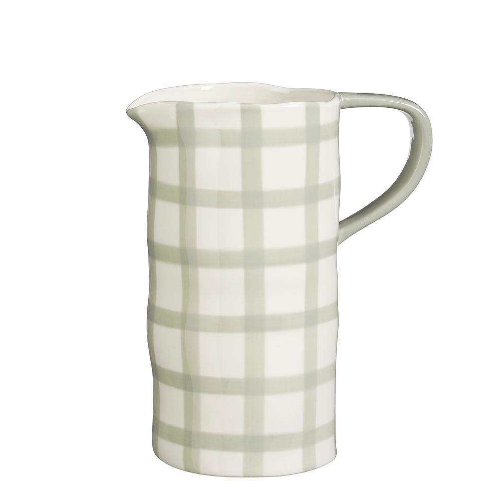 Pichet vert avec motif à carreaux - L.18,5xl.11xH.22cm