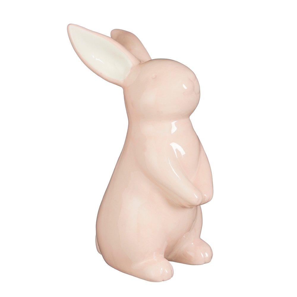 Décoration de lapin en dolomite, coloris rose - H.19cm
