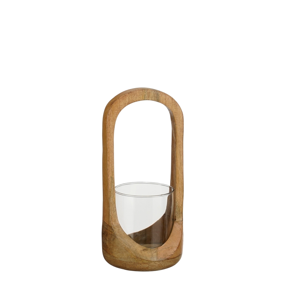 Lanterne en bois et verre, coloris marron - H.25cm