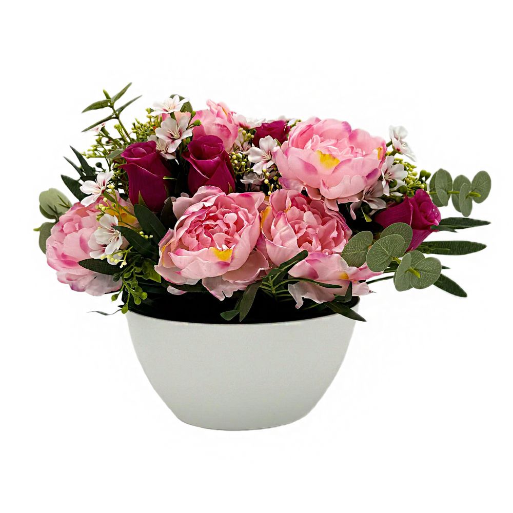 Composition florale artificielle, coloris rose : coupe H.36xD.34cm