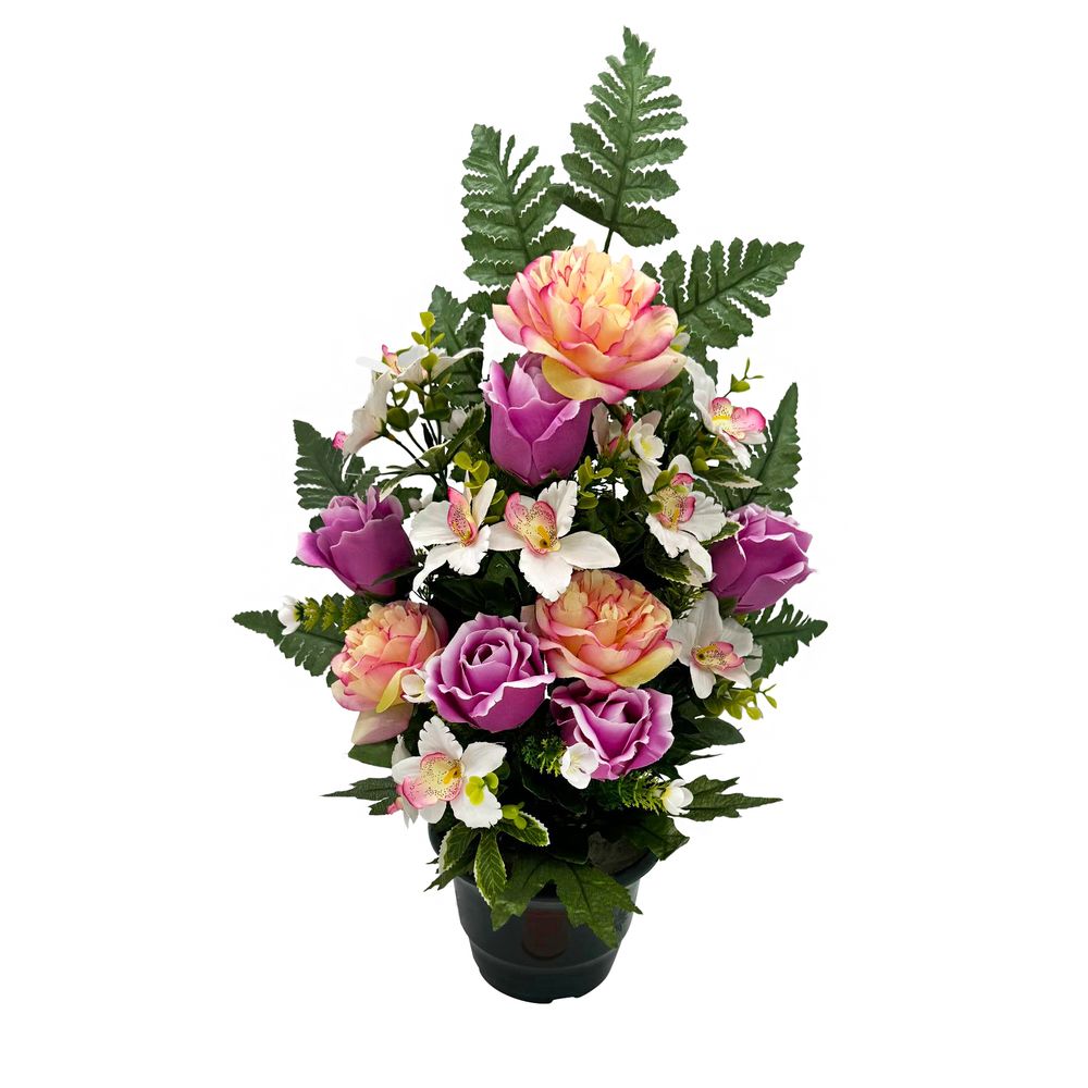 Composition florale artificielle, coloris rose : pot H.57cm
