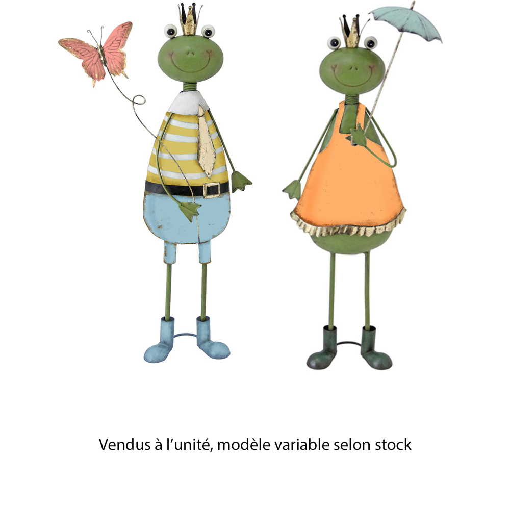 Grenouille métal avec papillon ou ombrelle, vendue à l'unité - H.71cm