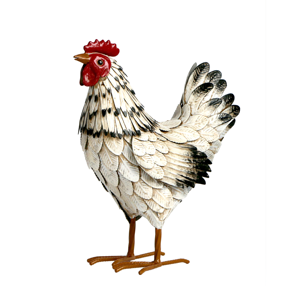 Poule en métal peinte à la main - L.30xl.16xH.36cm