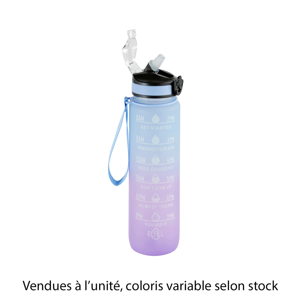 Bouteille de sport avec paille, coloris variable - 1L