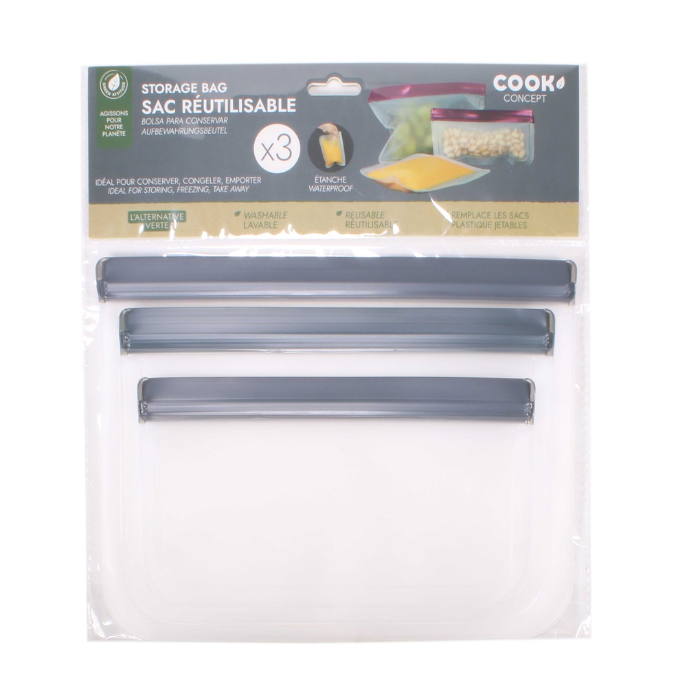 Lot de 3 sacs de conservation réutilisables - L.26xH.19,5cm