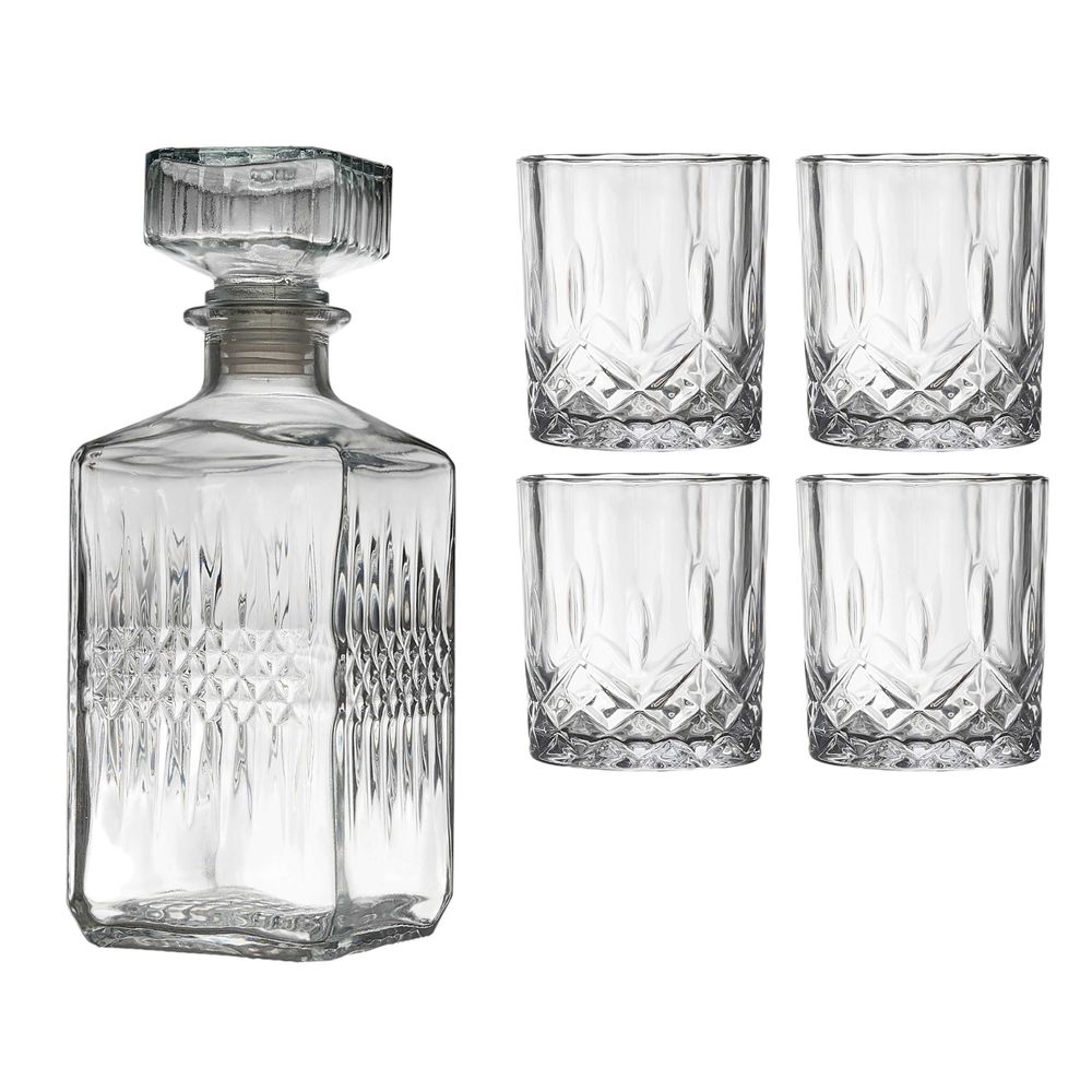 Coffret à whisky : 4 verres et carafe en verre