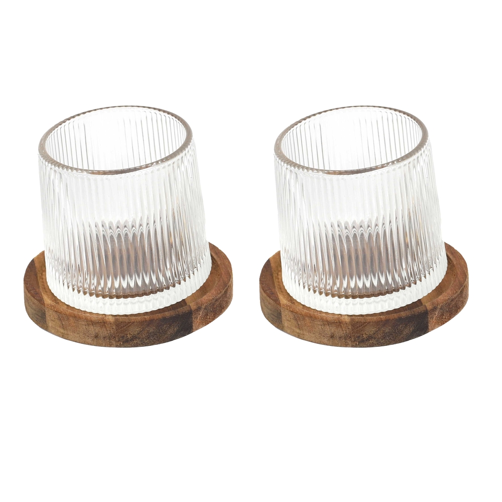 Coffret duo de verres à whisky avec support en acacia - 16cl